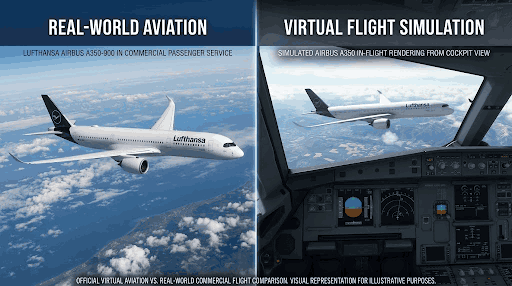 Difference between virtual airline news and real-world commercial airline news.